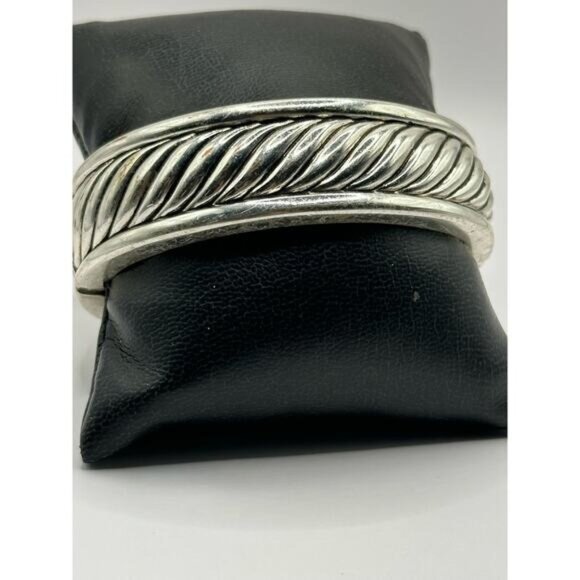 Vintage Silver Tone Hinged Cuff Bracelet With Twisted Rope Design - Picture 1 of 7